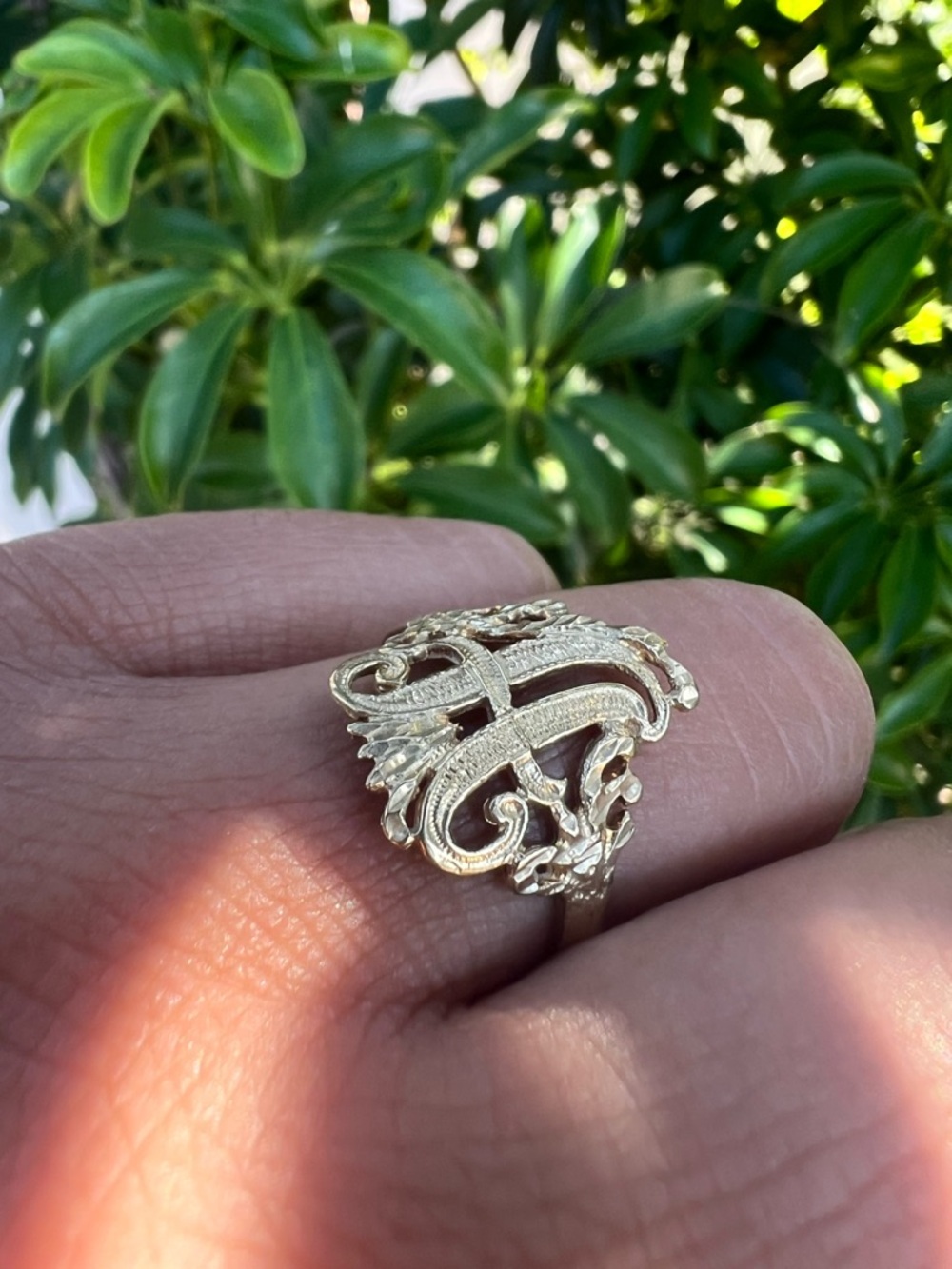 Delicate Filigree Monogram Ring in 10k Gold